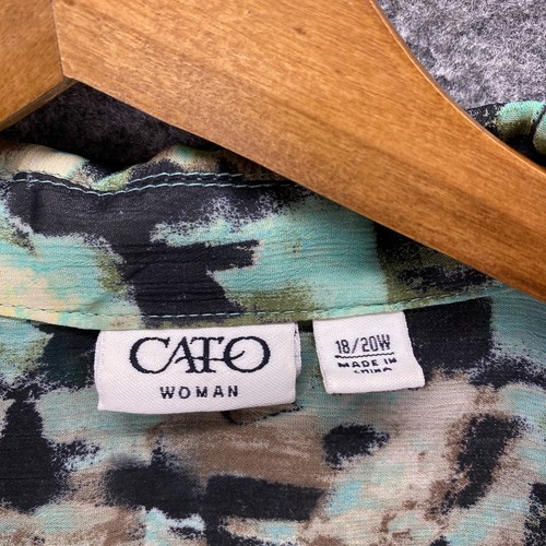 Cato Shirt Women 18/20W Plus Green Geometric Button Up Collared Short Sleeve - Picture 5 of 10
