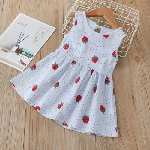 Toddler Kids Baby Girls Sleeveless Cute Strawberry Princess Summer Dress Clothes