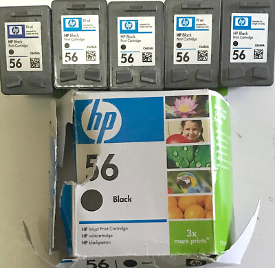 5 leere HP 56 SCHWARZ TINTENPATRONEN in OVP Schnäppchen zum einfachen Nachfüllen