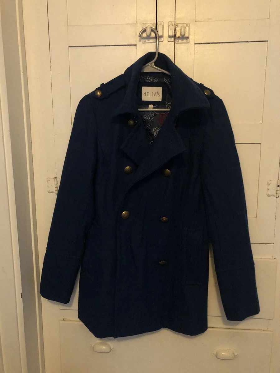 Delias Navy Peacoat Jacket Size Small Womens Lined Lightweight