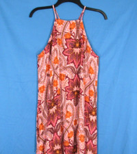 GB GIANNI BINI Pink/Orange BOHO FLORAL Lined Crepe MAXI STRAPPY DRESS Sundress M