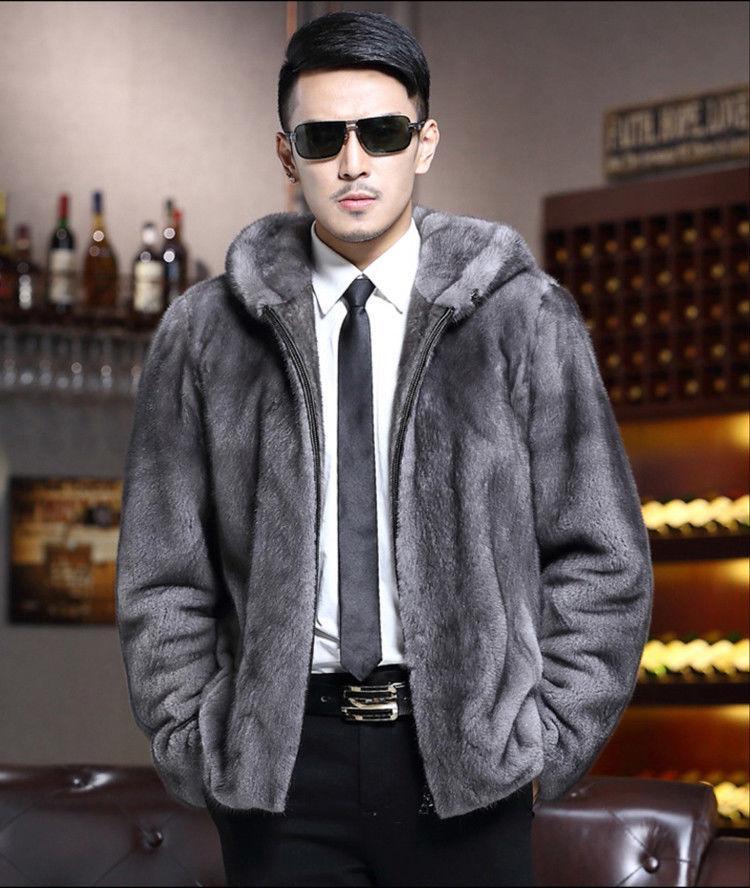 Mens Faux Mink Fur Coat Furry Warm 