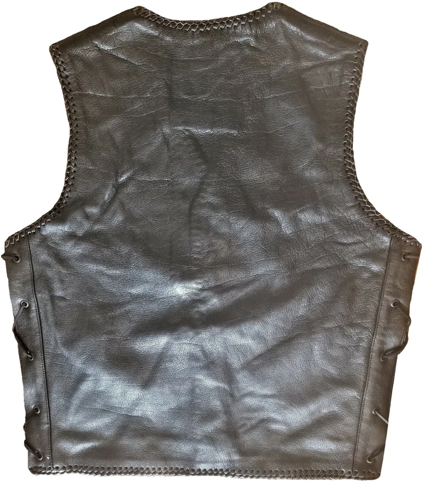 Motorcycle Leather Button Vest Motorbike Braided Bike Riding Thick Leather Vest - Image 2 of 3