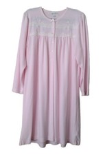 Miss Elaine Short Brushed Pastel Pink 5-Button Nightgown Embroidered, Lace Sz 1X