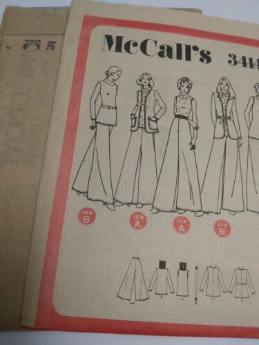 Bellbottom Pants Turtleneck Top Vest 12 McCalls 3414 Sewing Pattern UC VTG 70s - Picture 4 of 7