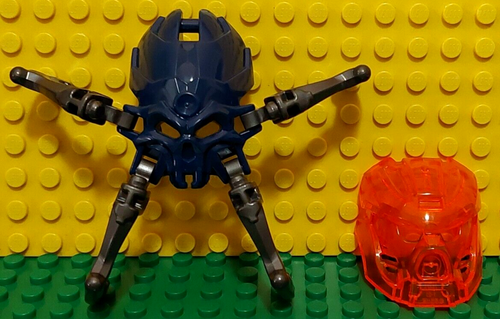 LEGO Bionicle Dark Blue Skull Spider & TRANS-NEON ORANGE Kanohi Mask of Fire! - Picture 4 of 10