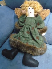 Handmade Rocky Mountain Guardian Angel Folk Art 18" Rag Doll Signed By Artist