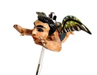 VTG c. 1970 MEXICAN CARVED WOOD HP HANGING STATUE WINGED FLYING ANGEL - MEXICO