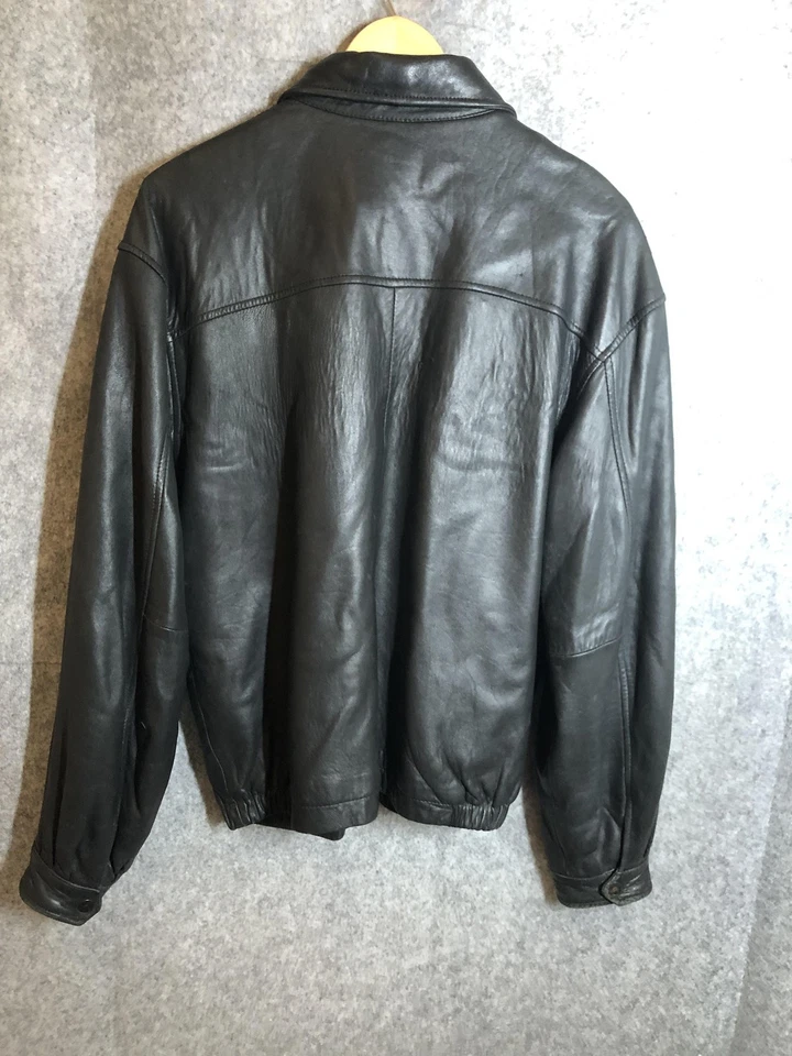 Chaqueta de cuero Golden Bear para hombre mediana negra cremallera frontal abrigo bombardero clásico Foto 3 de 4