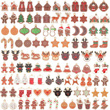 110Pcs/55 Pairs Christmas Charms, Gingerbread Man Charm Holiday Gold Enamel Pend
