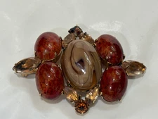 VINTAGE SCHREINER NEW YORK BROCH BROWN STONES BROOCH