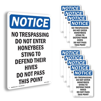 No Trespassing Do Not Enter Honeybees OSHA Notice Sign Or Decal - 5 or 10 Pack
