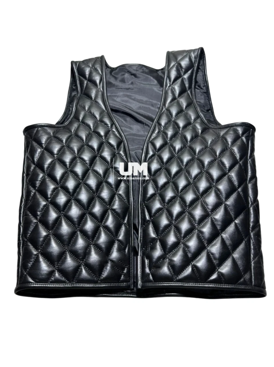 Men's Black Genuine Leather Padded Vest Classic Sleeveless Motorcycle Waistcoat