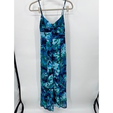 Lulus Blue Green Floral Watercolor Maxi Dress Sweetheart Neck NWT Small