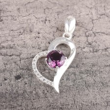 925 Silver Round Amethyt Cz Engagement Sister Handmade Wedding Pendant Jewelry
