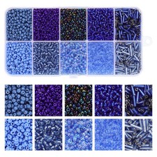 12/0 Mixed Glass Seed Beads, 10 Colors 2-2.5mm Tiny Small Beads, Dark Blue