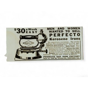 1915 Perfecto Kerosene Iron Print Ad WWI Era Laundry Ephemera Chicago IL