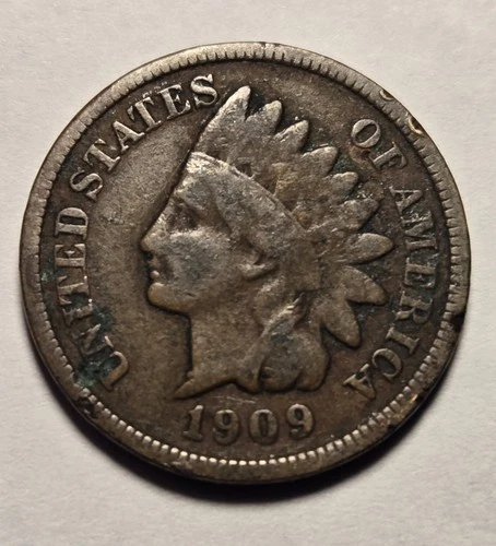 1909 Indian Head Cent 1c Penny, Very Good VG Details, - Exact Coin Shown