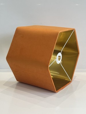 neue handgefertigte Lampenschirme Sechseckform koralle orange Samt 30 cm x 25 cm H