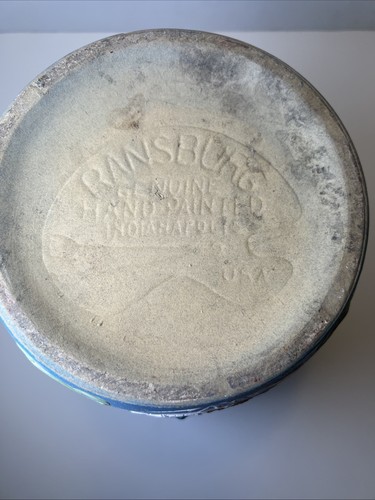 Vaso vintage Ransburg ceramica Indianapolis Crock dipinto a mano floreale rustico blu - Foto 6 di 9