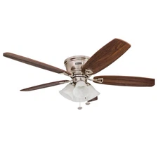 Glen Alden, 52 Inch Classic Flush Mount Indoor LED Ceiling Fan with Light, Pu...