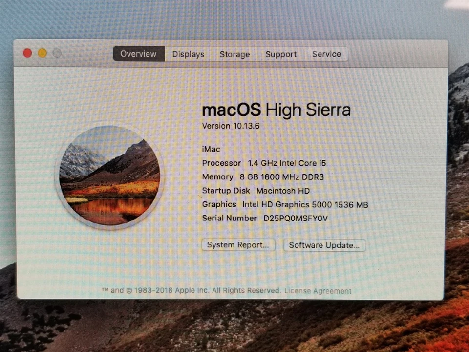 Apple iMac 14,4 A1418 21.5" Core i5 1.4GHz CPU 8GB RAM 1TB HDD OSX 10.13.6 - Image 3 of 4