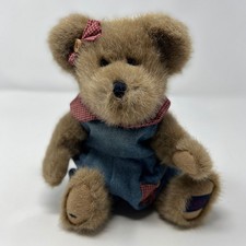 Boyds Bears Plush Teddy Bear Denim Hoodie Gingham Checkered Pocket Head Bean
