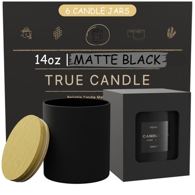 TRUE CANDLE 14 oz Empty Glass Candle Jars Bulk 6-Pack with Lids - Vessels