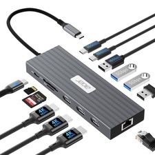 Docking Station 3 Monitors with 3 HDMI, 13-in-1 USB C Hub for Laptop with 4K ...