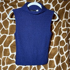 VTG Retango Blue Shimmer Textured Sleeveless Mock Neck Knit Top Made in USA