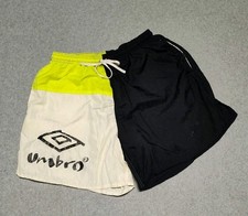 Vintage Umbro Soccer Shorts Neon Yellow Black Colorblock Large 90s USA Nylon