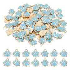 60Pcs 15 x 12 mm Alloy Enamel Dog Paw Print Charms for DIY Lake Blue/Gold