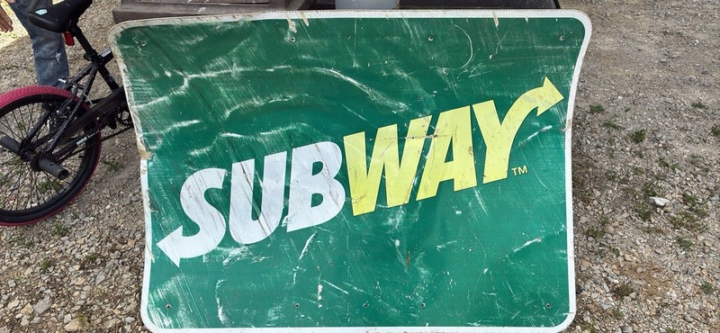 Vtg Retired Subway Sandwich Advertising Metal Aluminum Road Sign 4ft by3ft