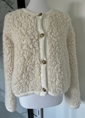 Massimo Dutti Jacke L DE40 IT46 Cardigan Viral Alpaca Wolle Creme Beige Pullover