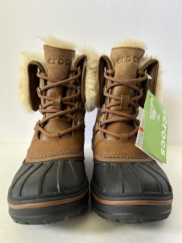 Crocs Allcast II Luxe Women 6 Waterproof Duck Snow Boots Faux Fur Lined Lace Up - Bild 3 von 20