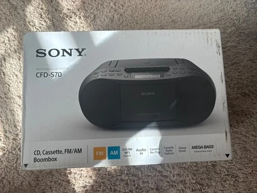 VTG BLACK Sony CFD-S70. CD, Cassette, FM/AM Boombox. New In Box