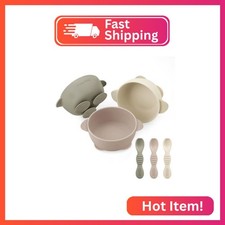 PandaEar 3 Pack Silicone Suction Baby Bowls  3 Baby Feeding Spoons  Non-Slip S