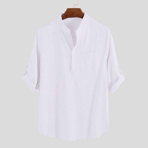 Men's 3/4 Sleeve Linen Cotton Shirt Formal Henley Shirt Casual Beach