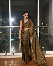 Designer Sari Bollywood Bridal Gold Saree Blouse Wedding Saree Party Wear Saree