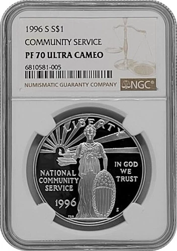 1996 S Community Service Commemorative Proof Silver Dollar Coin NGC PF70 UC