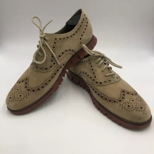 Cole Haan Zerogrand Men’s Sz 9.5M Wingtip Oxford Dress Casual Shoes C12979 Beige