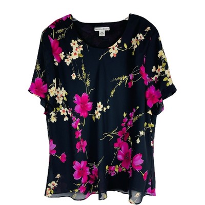 Vintage black purple floral chiffon office top 26W