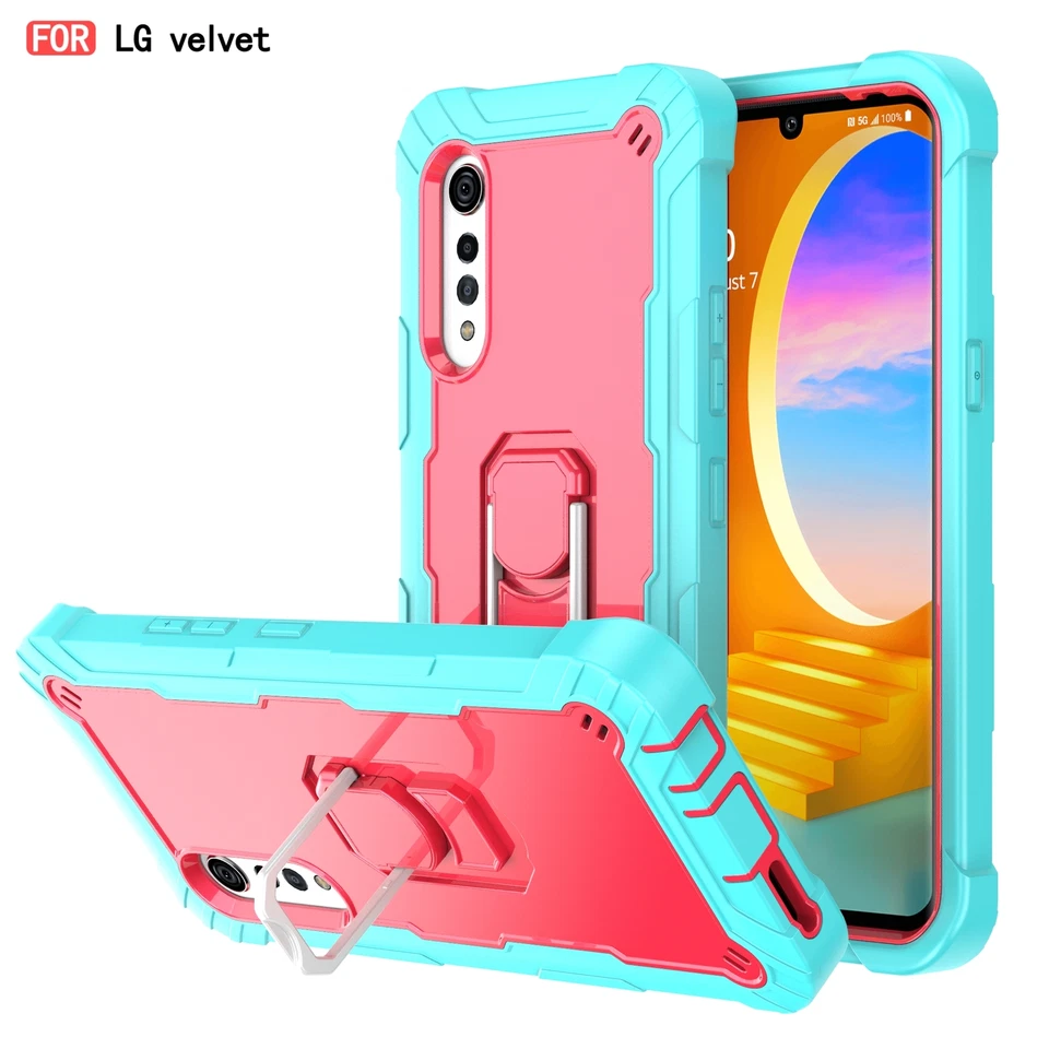 For LG Velvet Safe Case Shockproof Rugged Kickstand Armor Cover Screen Protector - Image 3 of 4