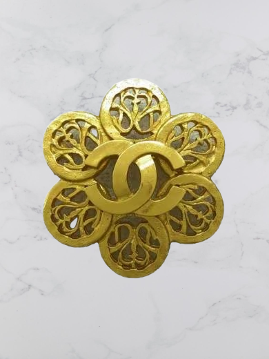 CHANEL CC Logo Clover 05A Rhinestone Gold Color W 6cm VTG Japan