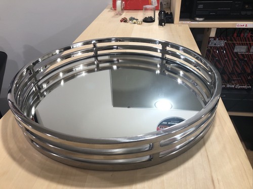 Chrome and Mirrored Glass Round Serving Tray 15" Diameter Adarsh Imports India - Picture 8 of 8