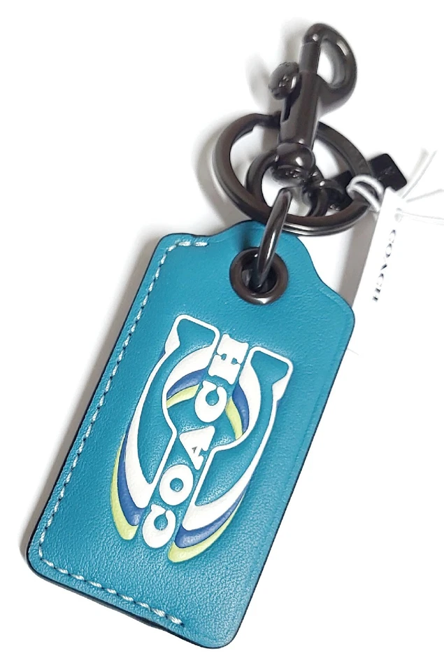 Llavero abridor de botellas Coach para hombre con sello llavero JI/Verde azulado multi cuero nuevo con etiquetas Foto 4 de 4