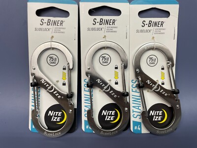 3 Pack Nite Ize S-Biner Slide Lock Stainless Carabiner 75lb 34kg #4 LSB4-11-R3