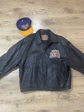 Carl Banks G-III Super Bowl XXXI Black Leather Jacket Size XXL NFL With Hat