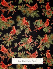 Cardinal Bird Pine Christmas Fabric By the Yard Cotton Timeless Treasures CM1266