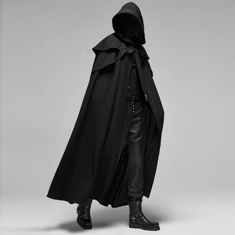 Mens Renaissance Gothic Hooded Cape - Medieval Vintage Long Cloak Halloween Coat - Image 4 of 4